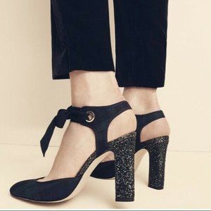 J. Crew Black Glitter Heels